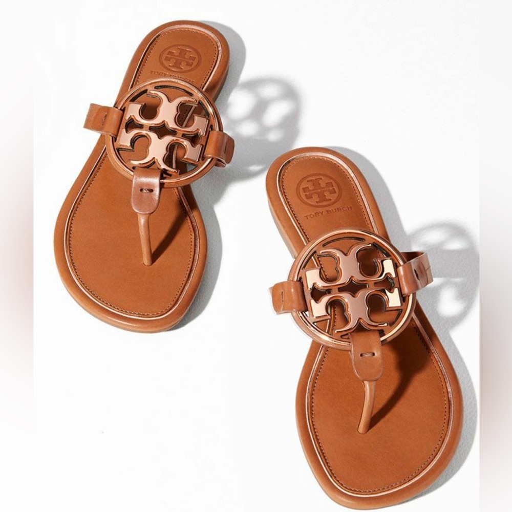 Tory Burch Metal Miller Tan Leather Sandals